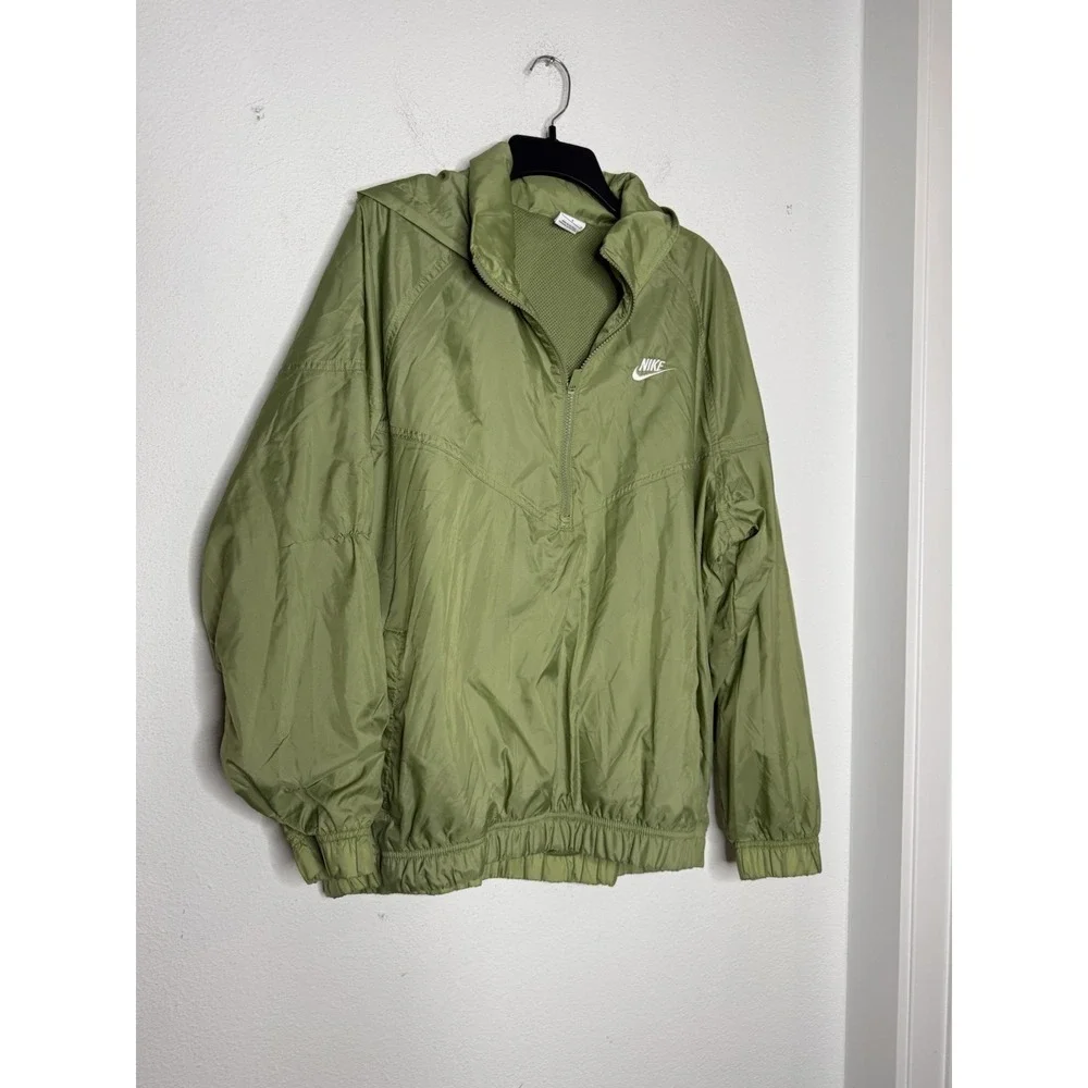Nike Mens Nike Green Pullover Windbreaker Perf LIned Breathable Hood Size L